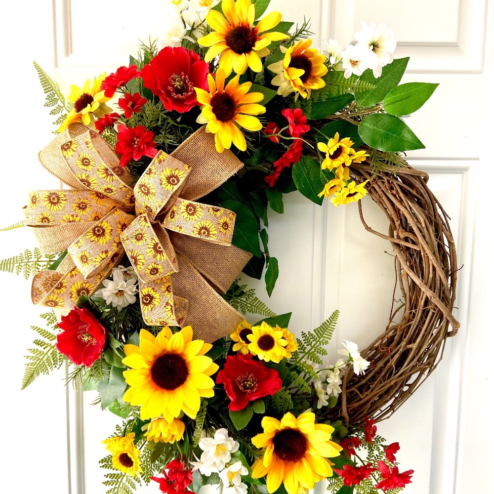 Custom Designed Sunflower Grapevine Wreath